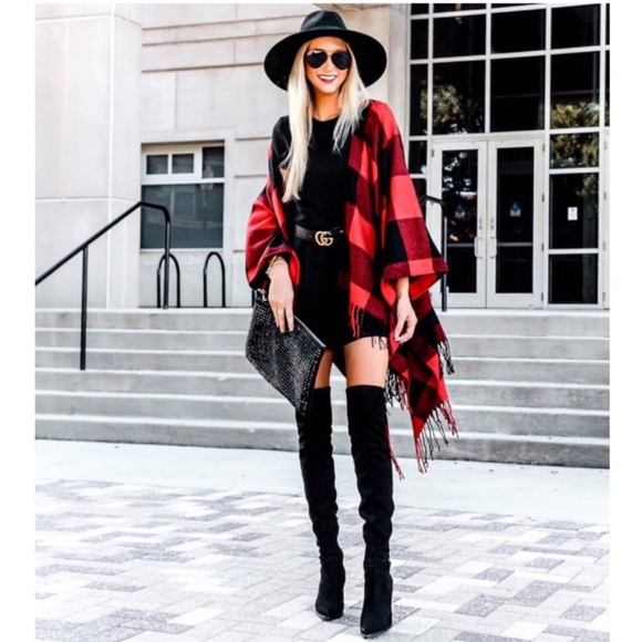 Buffalo Check Poncho Fringe Ruana - Picture 6 of 9